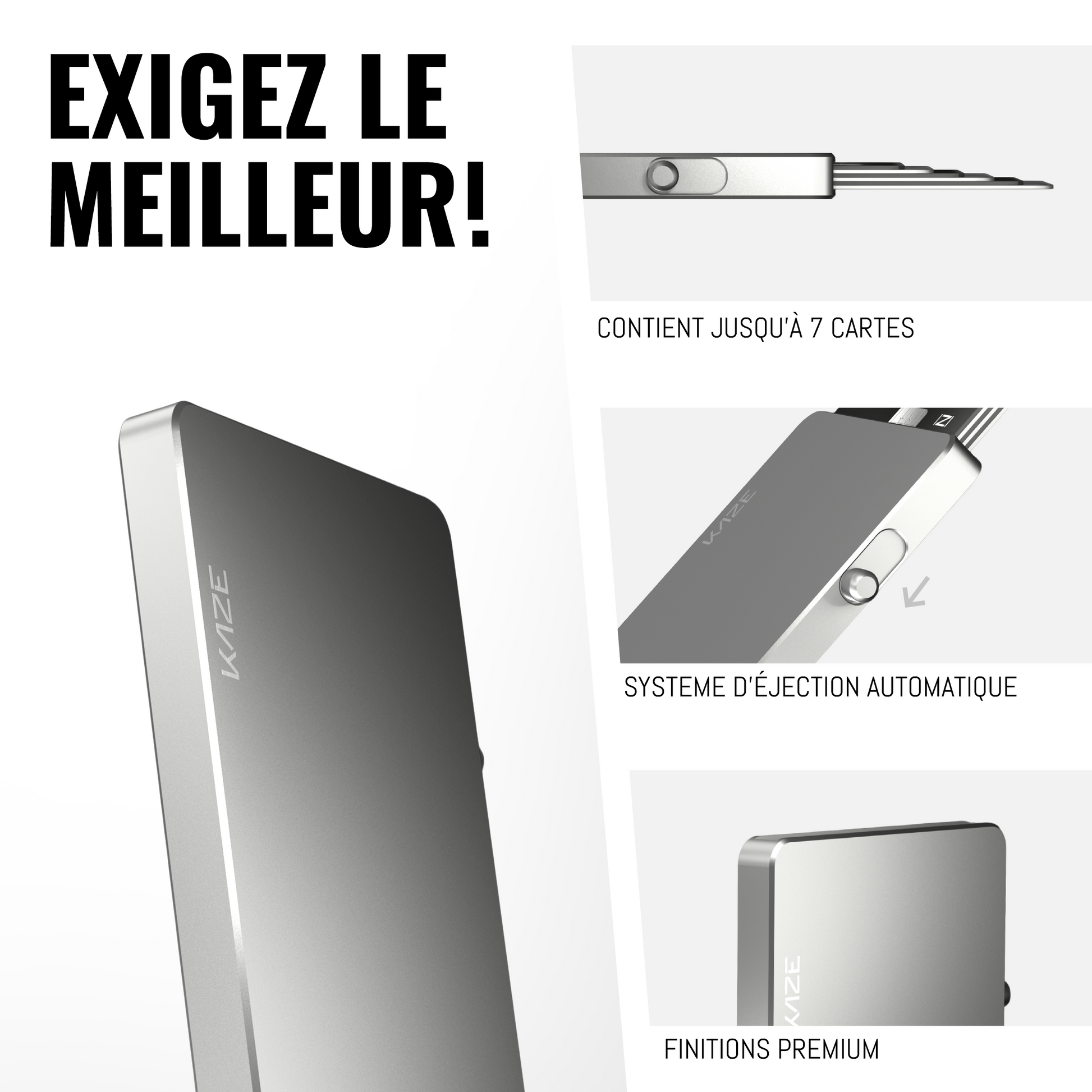 Porte‑cartes KAZE Flat – Or satiné, aluminium minimaliste