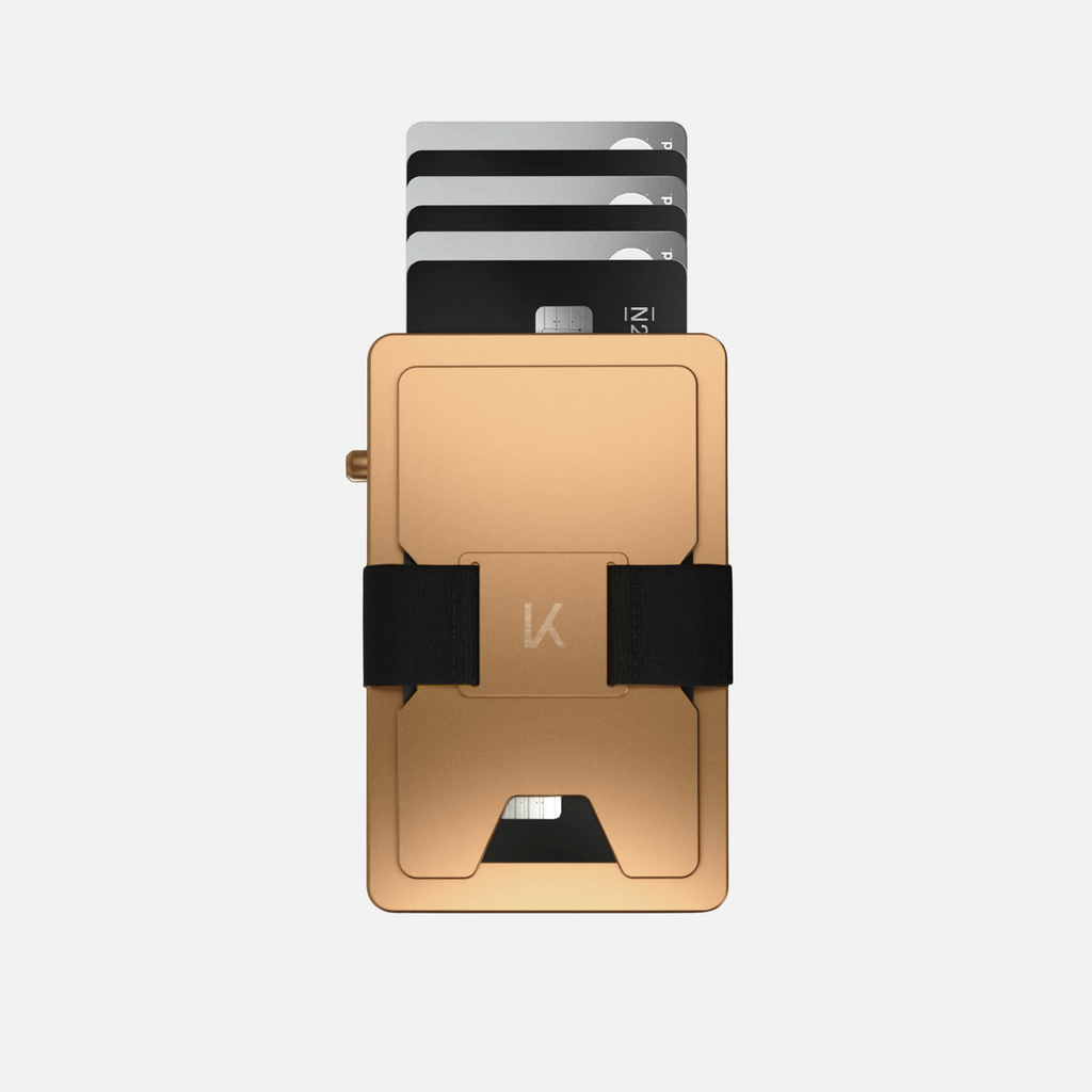 Porte‑cartes KAZE Extend – Or satiné, aluminium minimaliste