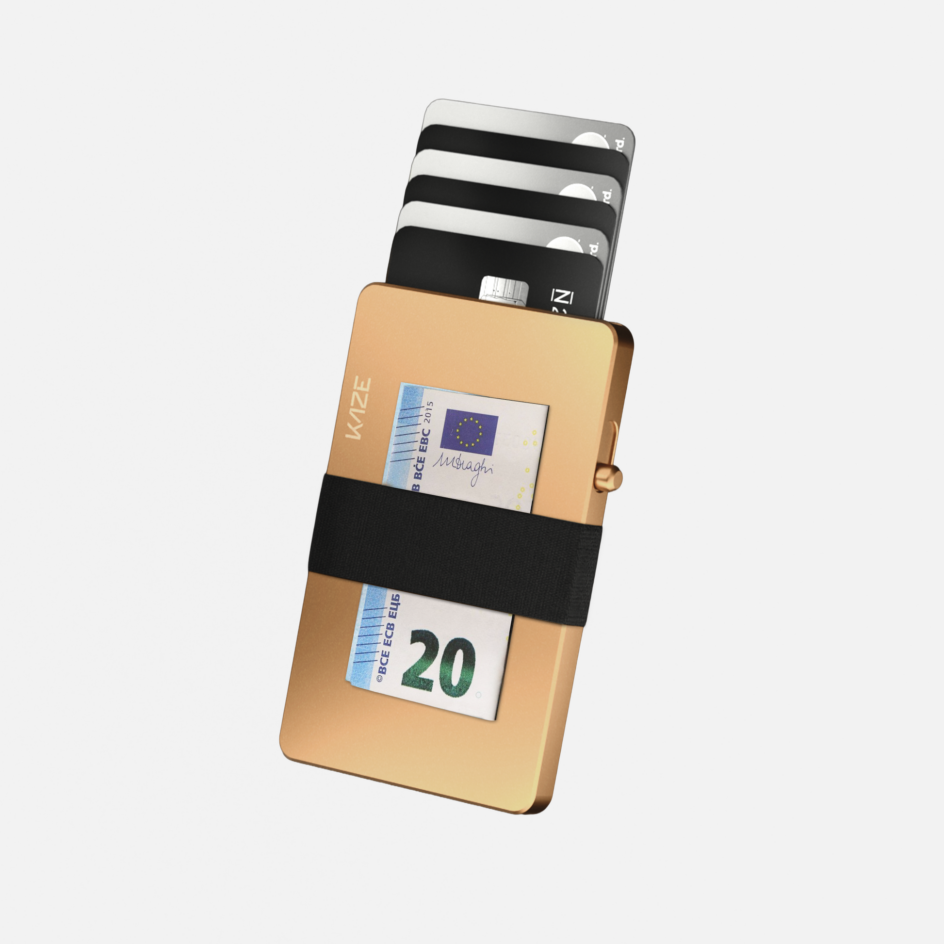 Porte‑cartes KAZE Extend – Or satiné, aluminium minimaliste